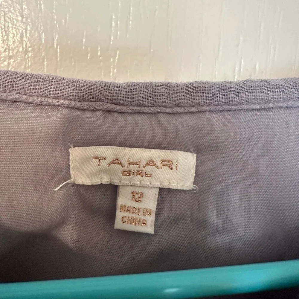 Tahari Girl Floral Embroidered Grey Quilted Jacket Size 12